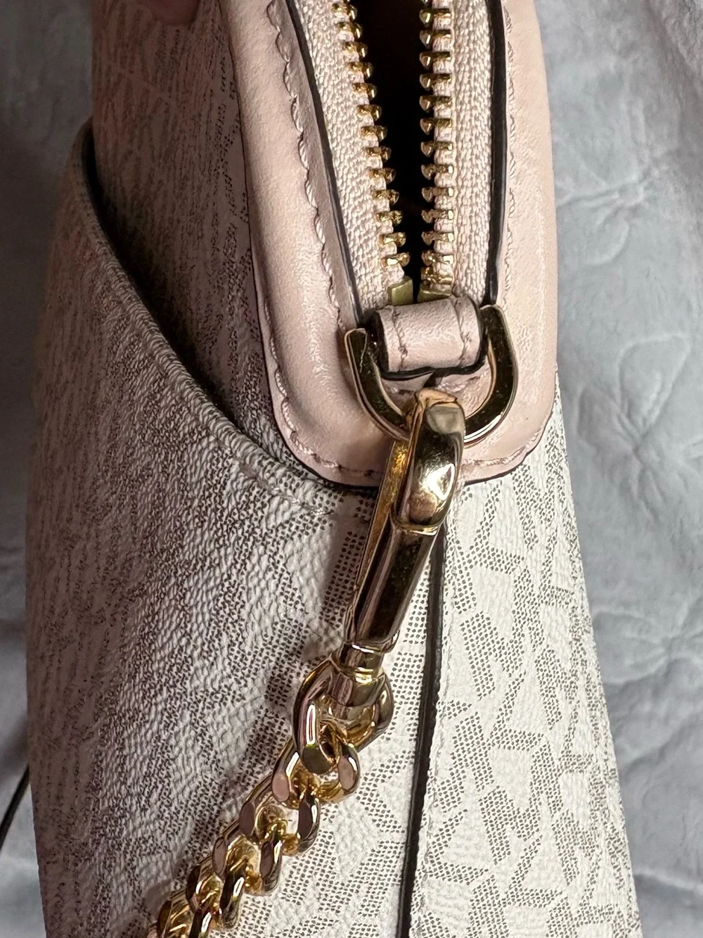 Michael Kors Blush Pink and Cream Signature Crossbody with Gold Hardware